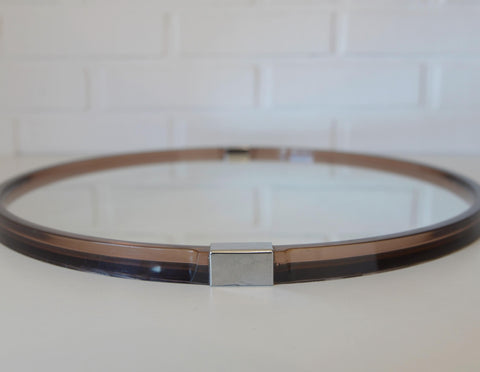 Vintage 1970s Round Wall Mirror / Attributed to Allibert / Smoked Brown Plastic / Space Age Bathroom Mirror