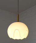 Rare Vintage Artichoke Opaline Glass Pendant Light, 1970s Yugoslavia, Brass MCM Ceiling Lamp, Space Age Hanging Light, Redesign