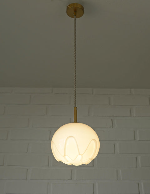 Rare Vintage Artichoke Opaline Glass Pendant Light, 1970s Yugoslavia, Brass MCM Ceiling Lamp, Space Age Hanging Light, Redesign