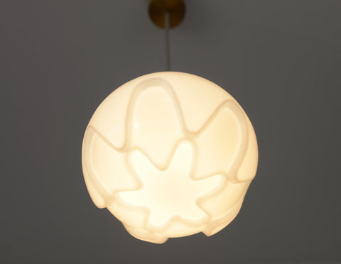 Rare Vintage Artichoke Opaline Glass Pendant Light, 1970s Yugoslavia, Brass MCM Ceiling Lamp, Space Age Hanging Light, Redesign