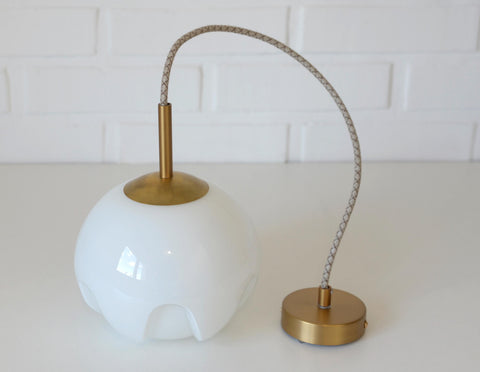 Rare Vintage Artichoke Opaline Glass Pendant Light, 1970s Yugoslavia, Brass MCM Ceiling Lamp, Space Age Hanging Light, Redesign