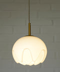 Rare Vintage Artichoke Opaline Glass Pendant Light, 1970s Yugoslavia, Brass MCM Ceiling Lamp, Space Age Hanging Light, Redesign