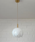 Rare Vintage Artichoke Opaline Glass Pendant Light, 1970s Yugoslavia, Brass MCM Ceiling Lamp, Space Age Hanging Light, Redesign