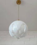 Rare Vintage Artichoke Opaline Glass Pendant Light, 1970s Yugoslavia, Brass MCM Ceiling Lamp, Space Age Hanging Light, Redesign