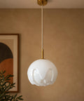 Rare Vintage Artichoke Opaline Glass Pendant Light, 1970s Yugoslavia, Brass MCM Ceiling Lamp, Space Age Hanging Light, Redesign