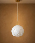 Rare Vintage Artichoke Opaline Glass Pendant Light, 1970s Yugoslavia, Brass MCM Ceiling Lamp, Space Age Hanging Light, Redesign