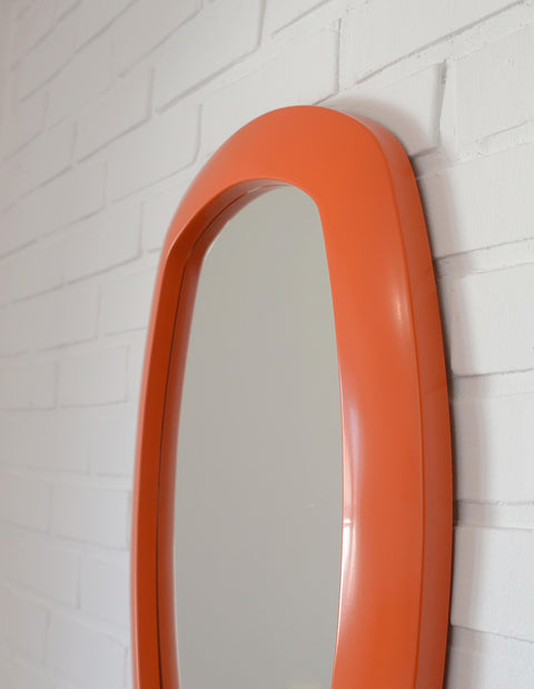 Rare 1970s Orange Space Age Mirror | Large Vintage Pop Art Wall Mirror | Yugoslavian Design | Horizontal or Vertical