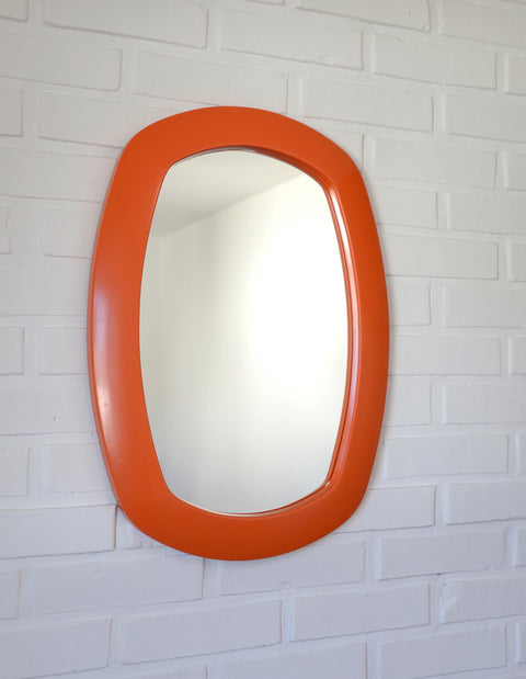 Rare 1970s Orange Space Age Mirror | Large Vintage Pop Art Wall Mirror | Yugoslavian Design | Horizontal or Vertical
