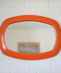 Rare 1970s Orange Space Age Mirror | Large Vintage Pop Art Wall Mirror | Yugoslavian Design | Horizontal or Vertical