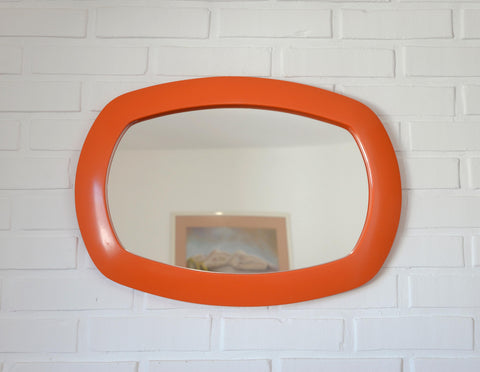 Rare 1970s Orange Space Age Mirror | Large Vintage Pop Art Wall Mirror | Yugoslavian Design | Horizontal or Vertical