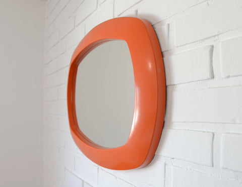 Rare 1970s Orange Space Age Mirror | Large Vintage Pop Art Wall Mirror | Yugoslavian Design | Horizontal or Vertical