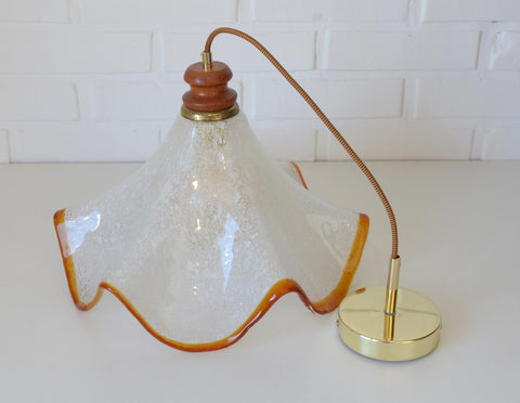 Hand Blown Murano Style Pendant Light – Amber Rim, 1970s MCM Design