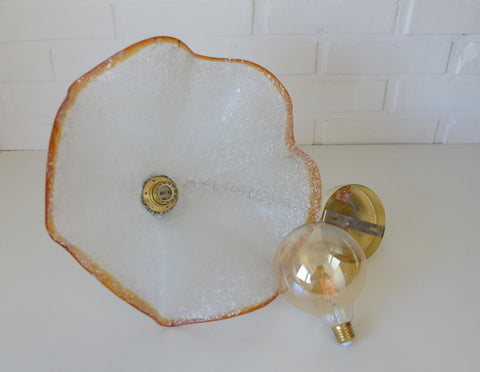 Hand Blown Murano Style Pendant Light – Amber Rim, 1970s MCM Design