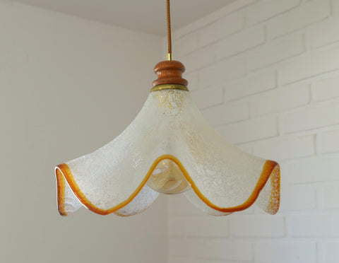 Hand Blown Murano Style Pendant Light – Amber Rim, 1970s MCM Design