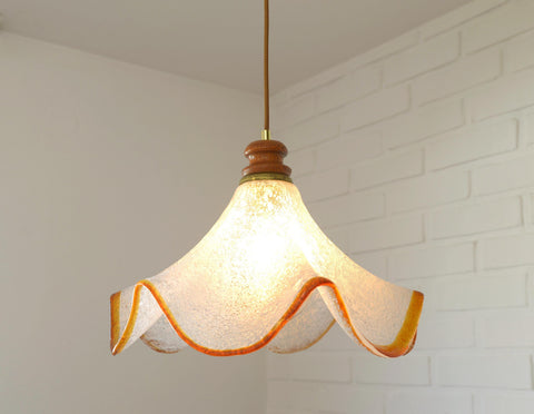 Hand Blown Murano Style Pendant Light – Amber Rim, 1970s MCM Design