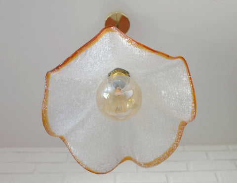 Hand Blown Murano Style Pendant Light – Amber Rim, 1970s MCM Design