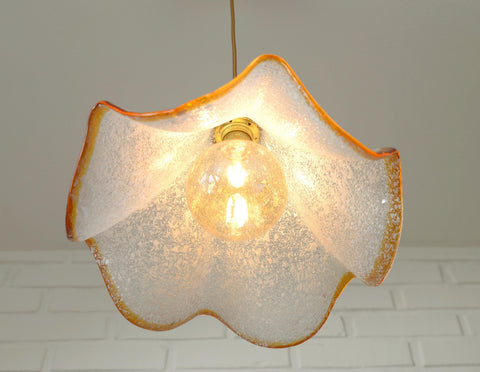 Hand Blown Murano Style Pendant Light – Amber Rim, 1970s MCM Design