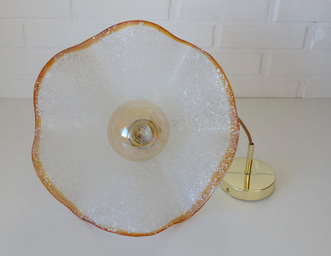 Hand Blown Murano Style Pendant Light – Amber Rim, 1970s MCM Design
