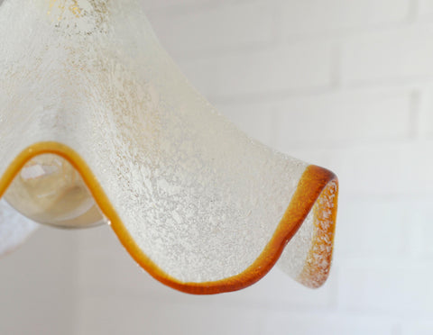 Hand Blown Murano Style Pendant Light – Amber Rim, 1970s MCM Design