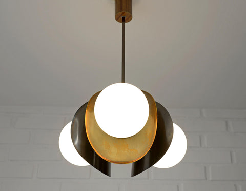 Vintage Pendant Light / Copper Sputnik / Mid Century Modern /MCM Chandelier / Space Age / Brutalist Ceiling Light