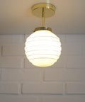 Set of 3 Art Deco Semi Flush Ceiling Lights | 1940s Beige Hand Blown Glass Shades | Gold Detail Kitchen Island Lighting