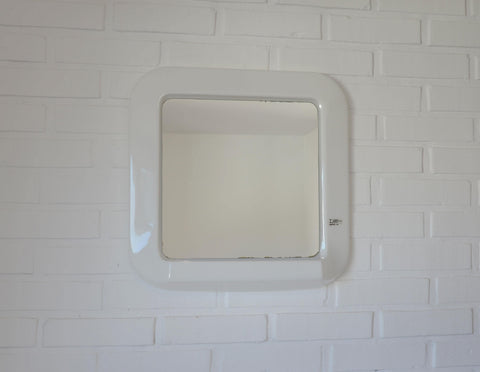 Square Mirror with Shelf / Vintage White Plastic Furniture / Space Age / Wall Mirror / Yugoslavia 1970s