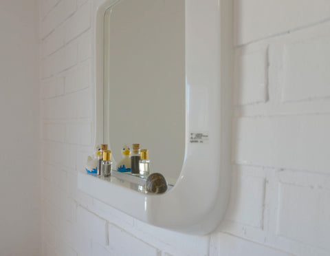 Square Mirror with Shelf / Vintage White Plastic Furniture / Space Age / Wall Mirror / Yugoslavia 1970s