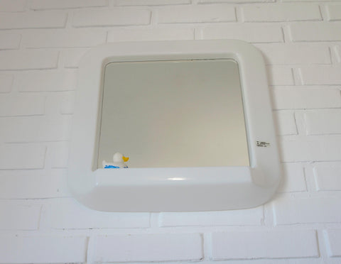 Square Mirror with Shelf / Vintage White Plastic Furniture / Space Age / Wall Mirror / Yugoslavia 1970s