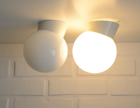 Pair of Vintage Yugoslav Globe Sconces, Mid-Century Modern Flush Mount Lights