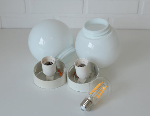 Pair of Vintage Yugoslav Globe Sconces, Mid-Century Modern Flush Mount Lights