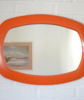 Rare 1970s Orange Space Age Mirror | Large Vintage Pop Art Wall Mirror | Yugoslavian Design | Horizontal or Vertical