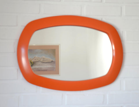 Rare 1970s Orange Space Age Mirror | Large Vintage Pop Art Wall Mirror | Yugoslavian Design | Horizontal or Vertical