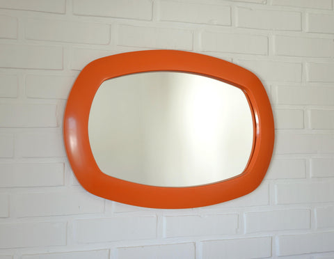 Rare 1970s Orange Space Age Mirror | Large Vintage Pop Art Wall Mirror | Yugoslavian Design | Horizontal or Vertical