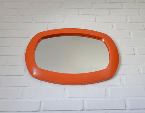 Rare 1970s Orange Space Age Mirror | Large Vintage Pop Art Wall Mirror | Yugoslavian Design | Horizontal or Vertical
