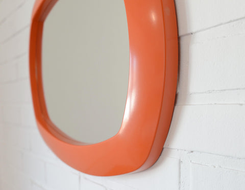 Rare 1970s Orange Space Age Mirror | Large Vintage Pop Art Wall Mirror | Yugoslavian Design | Horizontal or Vertical