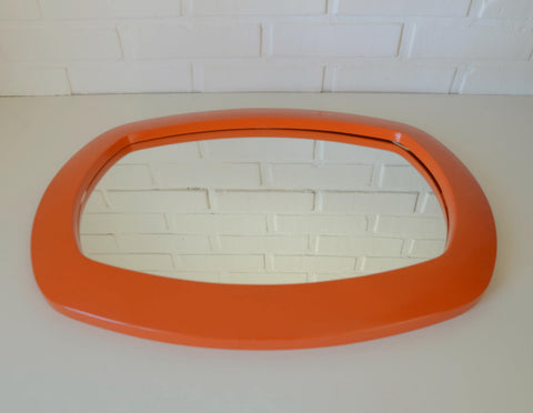 Rare 1970s Orange Space Age Mirror | Large Vintage Pop Art Wall Mirror | Yugoslavian Design | Horizontal or Vertical