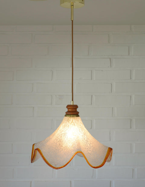 Hand Blown Murano Style Pendant Light – Amber Rim, 1970s MCM Design