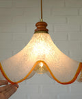 Hand Blown Murano Style Pendant Light – Amber Rim, 1970s MCM Design