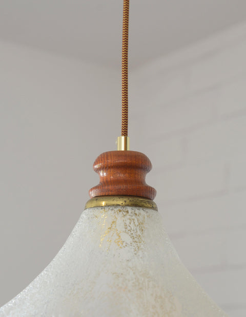 Hand Blown Murano Style Pendant Light – Amber Rim, 1970s MCM Design