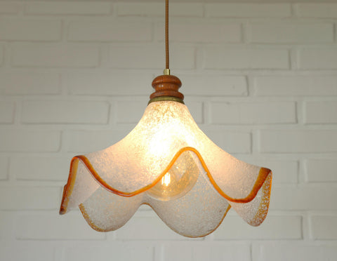 Hand Blown Murano Style Pendant Light – Amber Rim, 1970s MCM Design