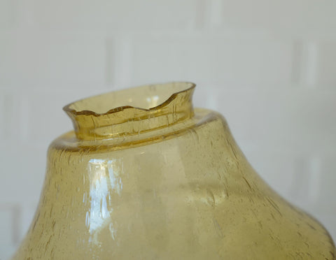 1980s Yugoslav Amber Bubble Glass Ceiling Light, Satin Brass Semi-Flush Mount, Mushroom Lamp