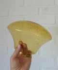 1980s Yugoslav Amber Bubble Glass Ceiling Light, Satin Brass Semi-Flush Mount, Mushroom Lamp