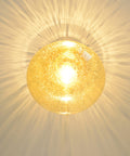 1980s Yugoslav Amber Bubble Glass Ceiling Light, Satin Brass Semi-Flush Mount, Mushroom Lamp