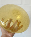 1980s Yugoslav Amber Bubble Glass Ceiling Light, Satin Brass Semi-Flush Mount, Mushroom Lamp
