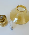 1980s Yugoslav Amber Bubble Glass Ceiling Light, Satin Brass Semi-Flush Mount, Mushroom Lamp