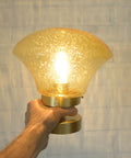1980s Yugoslav Amber Bubble Glass Ceiling Light, Satin Brass Semi-Flush Mount, Mushroom Lamp