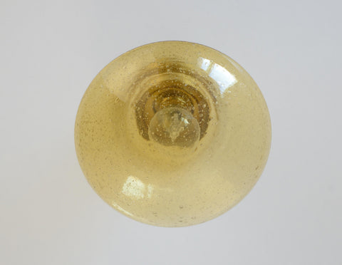 1980s Yugoslav Amber Bubble Glass Ceiling Light, Satin Brass Semi-Flush Mount, Mushroom Lamp