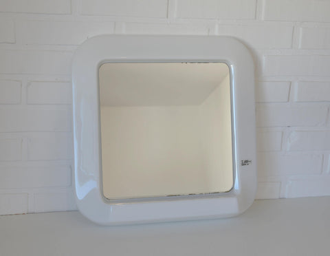 Square Mirror with Shelf / Vintage White Plastic Furniture / Space Age / Wall Mirror / Yugoslavia 1970s