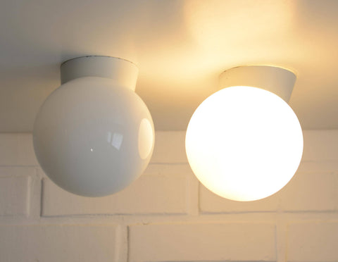 Pair of Vintage Yugoslav Globe Sconces, Mid-Century Modern Flush Mount Lights