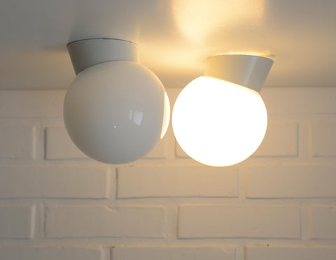 Pair of Vintage Yugoslav Globe Sconces, Mid-Century Modern Flush Mount Lights